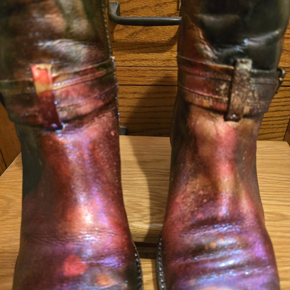 HANDCRAFTED Upcycled Leather Boots HANDPAINTED Size 9M Ankle Bootie Wearable Art - Picture 4 of 16
